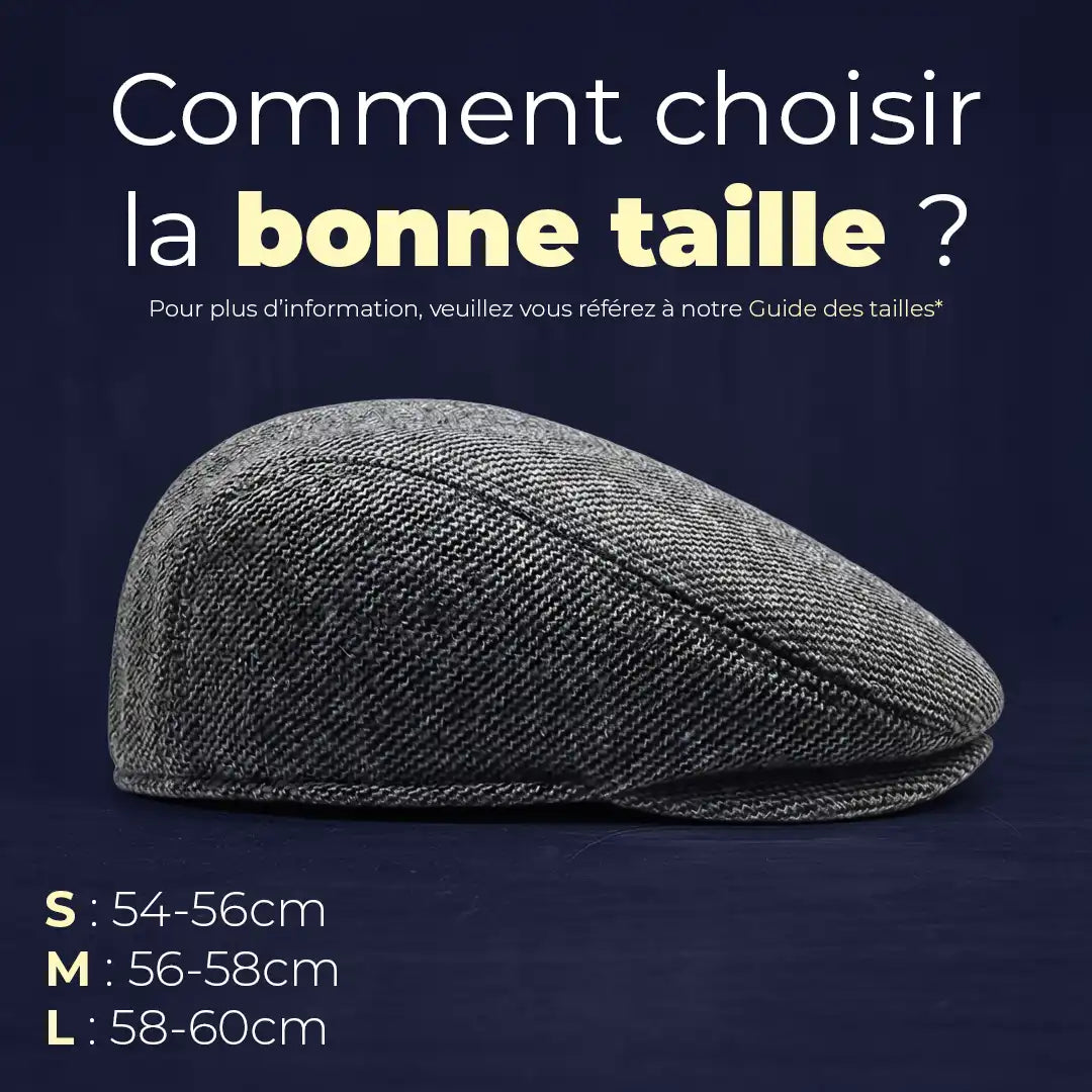 choisir taille beret casquette plate homme Romain : S 54-56 cm, M 56-58 cm, L 58-60 cm - La Maison du Béret