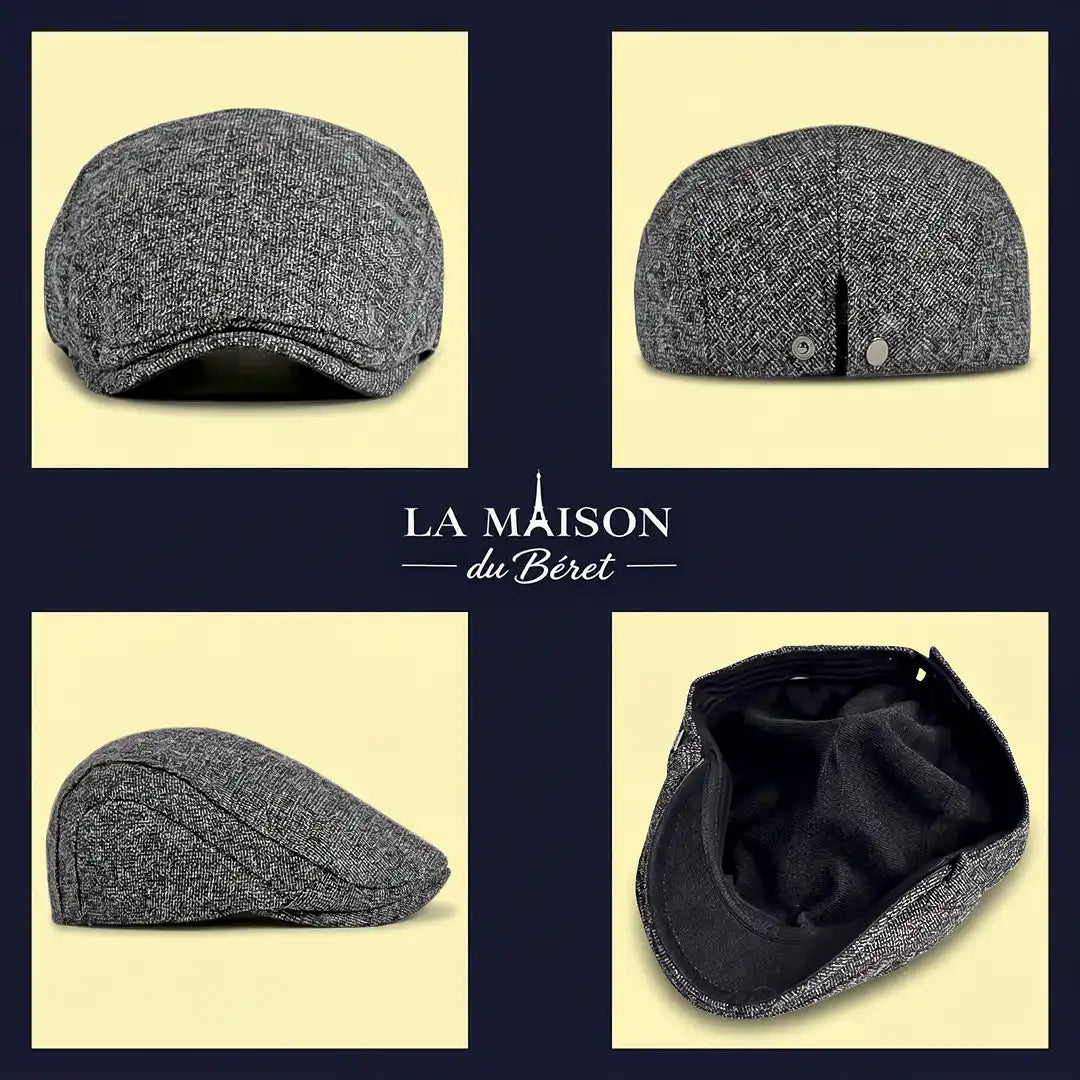 béret casquette unisexe coton polyester gris 4 vues avant arrière côté intérieur Bruno - La Maison du Béret