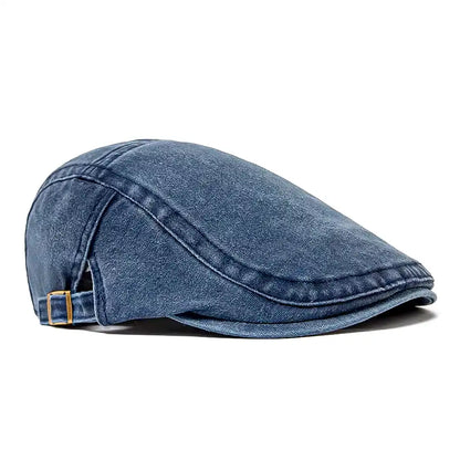 Béret casquette en coton bleu avec boucle dorée sur sangle ajustable