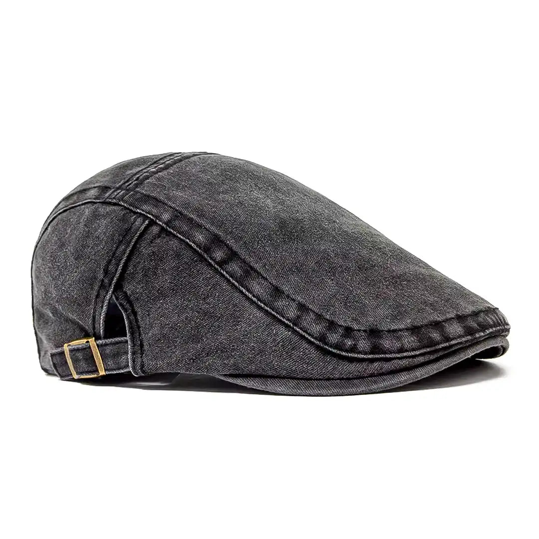 Béret casquette en coton gris avec boucle dorée sur sangle ajustable