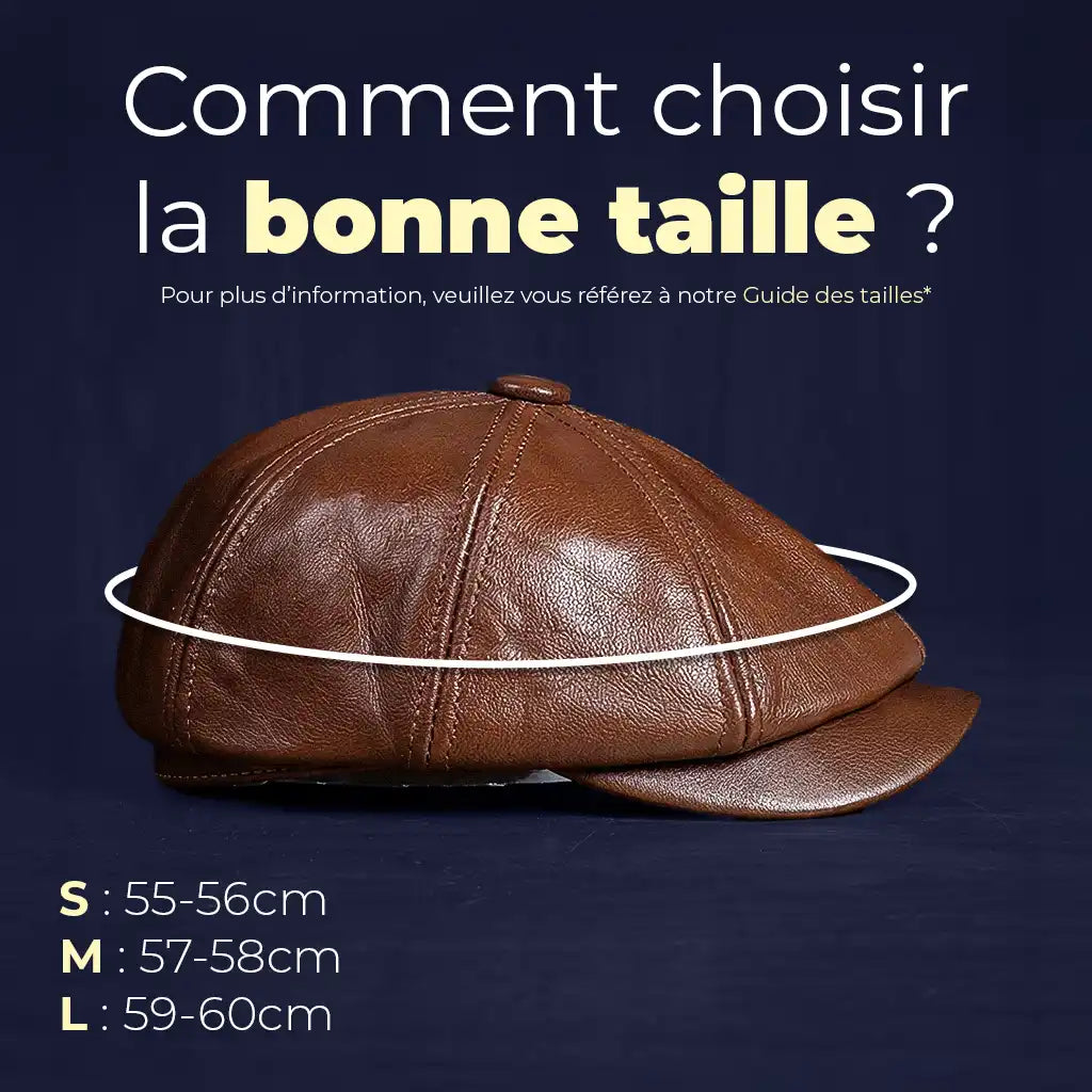 guide tailles béret gavroche cuir homme 55cm 56cm 57cm 58cm 59cm 60cm Le Marceau - La Maison du Béret