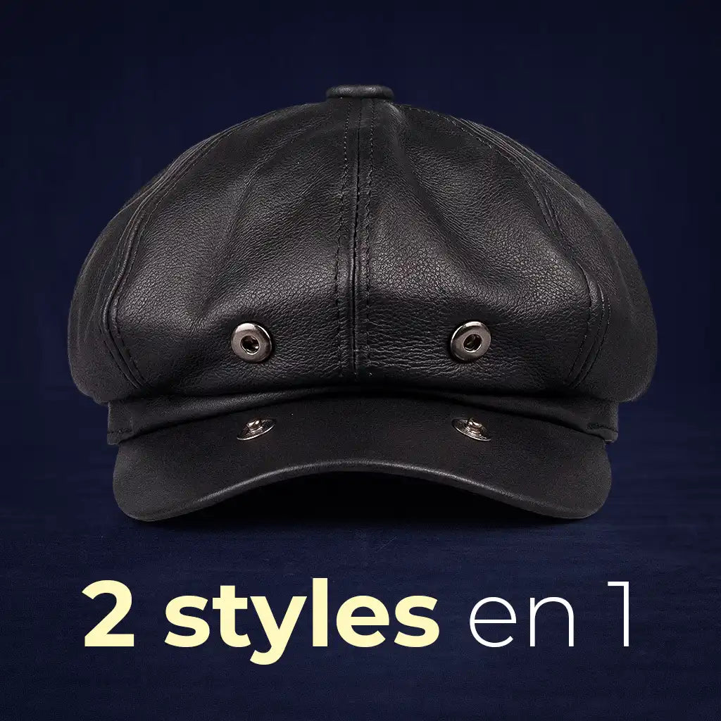 béret gavroche cuir véritable noir 2 styles visière relevable Le Marceau - La Maison du Béret