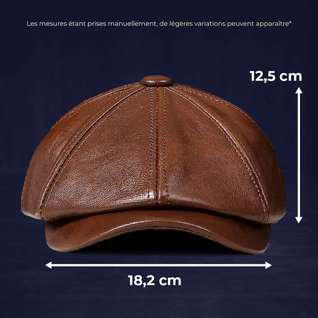dimensions béret gavorche cuir homme 12,5cm hauteur 18,2cm largeur Le Marceau - La Maison du Béret