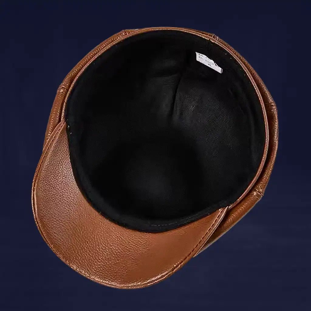 intérieur doublure noire béret gavroche cuir véritable marron Le Marceau - La Maison du Béret