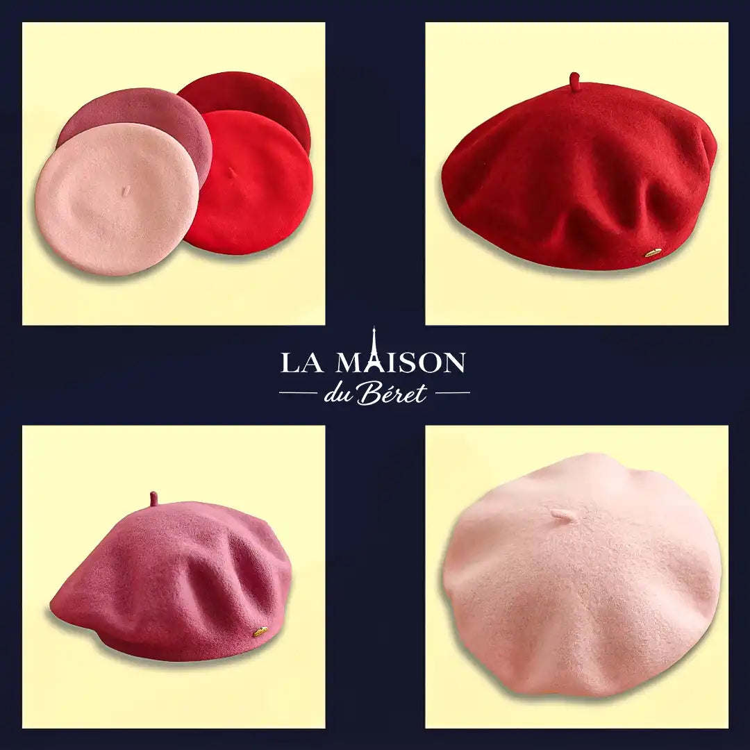 Bérets en laine La Maison du Béret en quatre coloris : rouge, framboise, rose et rose pastel