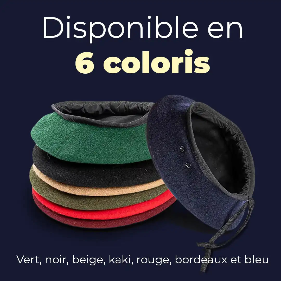 Béret militaire Valentin disponible en 7 coloris : vert, noir, beige, kaki, rouge, bordeaux et bleu