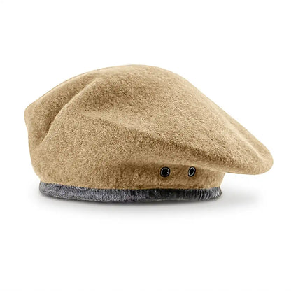 Béret militaire Valentin coloris beige en laine, doublure coton, réglable de 55 à 60 cm