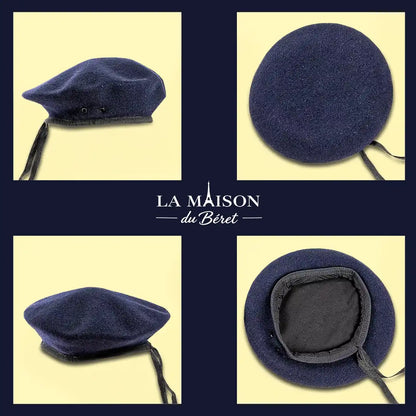 Béret militaire Valentin bleu marine La Maison du Béret, vues de face, dessus, profil et intérieur