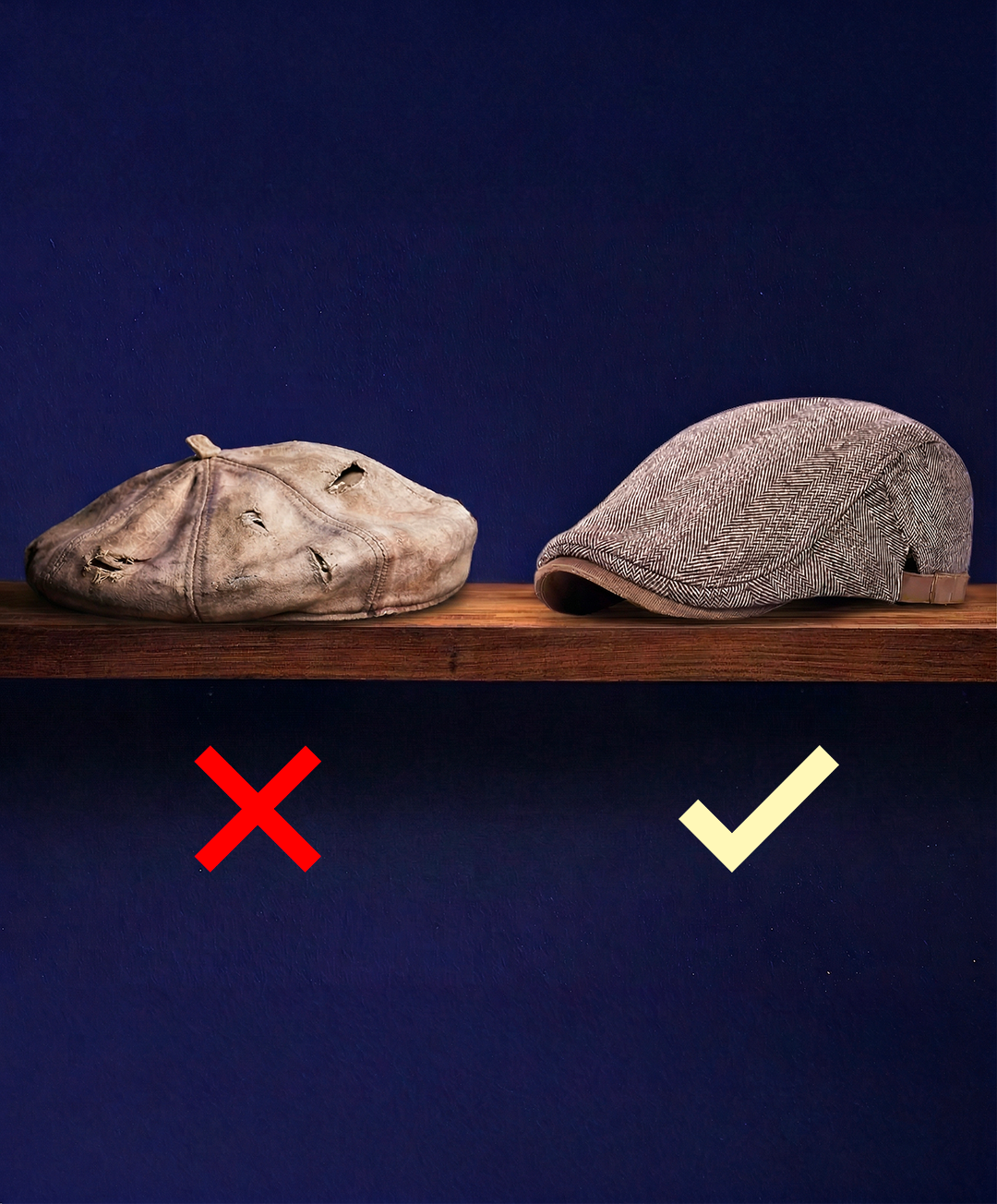 Comparatif qualité béret : béret usé vs béret casquette laine chevrons - La Maison du Béret