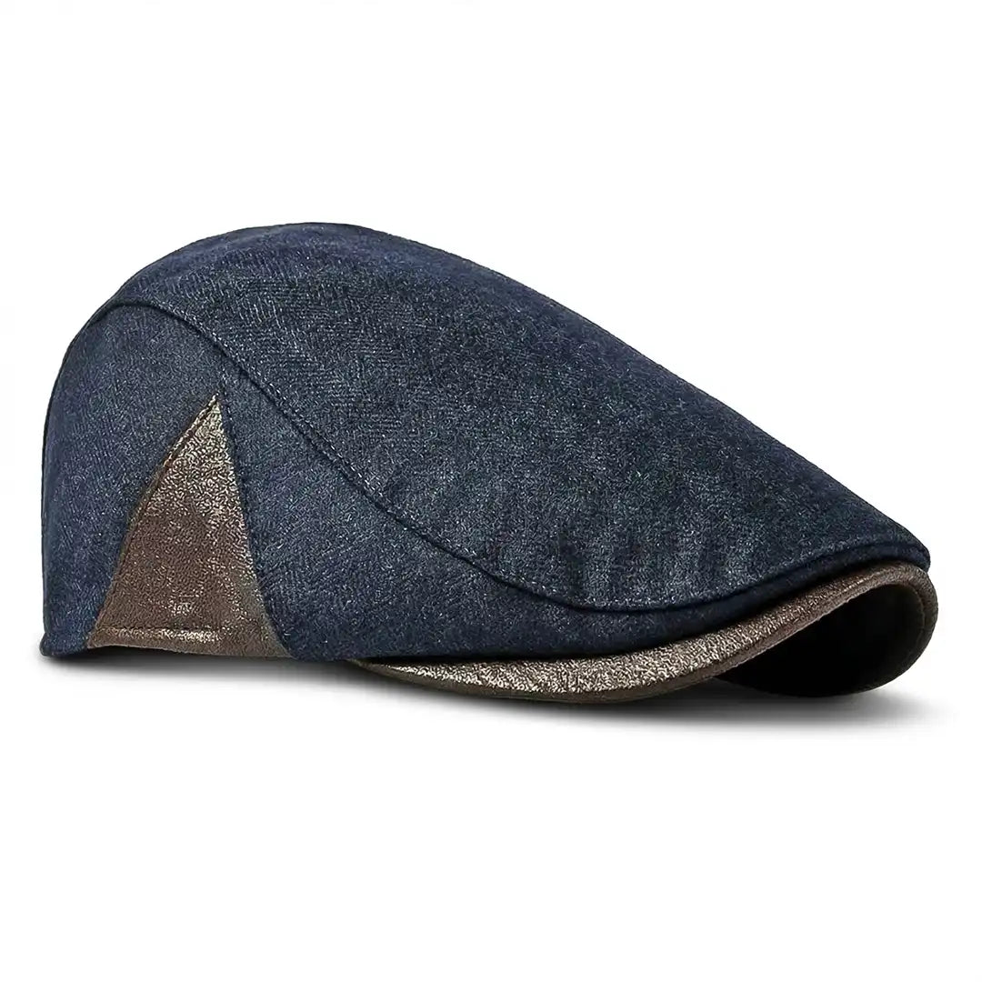 Casquette plate homme coton bleu Gabriel détail simili cuir - La Maison du Béret