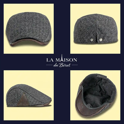 Casquette plate homme coton Gabriel gris : face, dos, côté et intérieur - La Maison du Béret