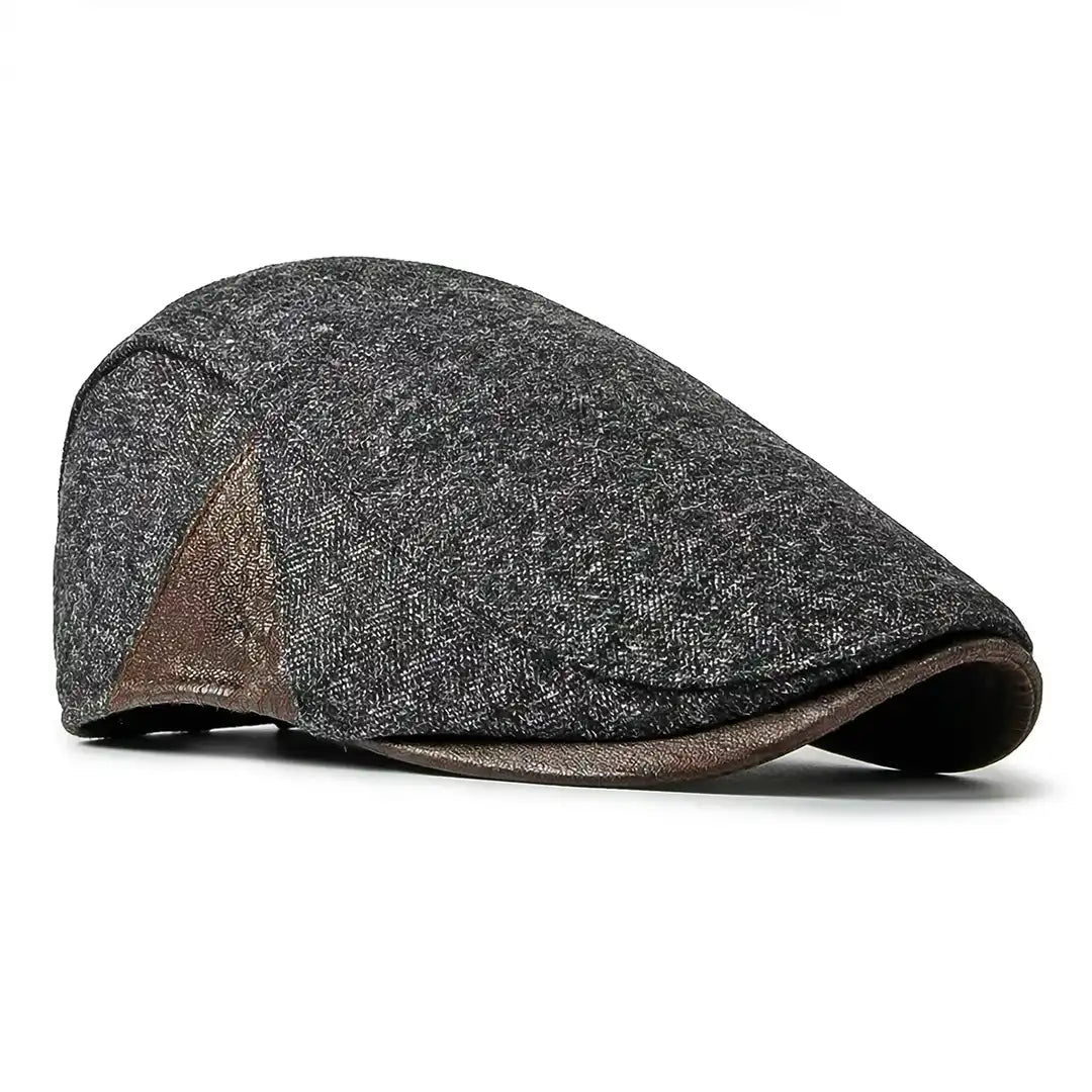Casquette plate homme coton gris Gabriel détail simili cuir - La Maison du Béret