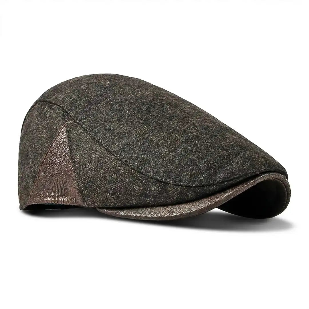Casquette plate homme coton marron Gabriel détail simili cuir - La Maison du Béret