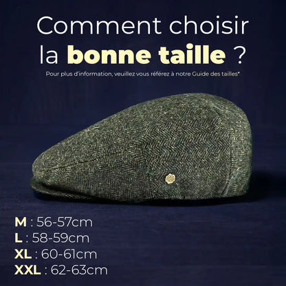 Guide tailles casquette plate Daniel : M 56-57 cm, L 58-59 cm, XL 60-61 cm, XXL 62-63 cm