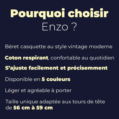 Casquette plate Enzo coton respirant, réglable, 5 couleurs, taille unique 56-59 cm