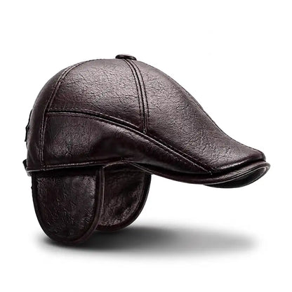 Casquette simili cuir homme marron Stéphane avec protège-oreilles dépliés - La Maison du Béret 