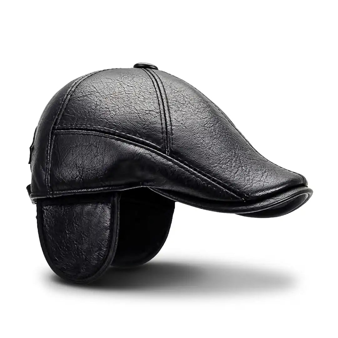 Casquette simili cuir homme noir Stéphane avec protège-oreilles dépliés - La Maison du Béret