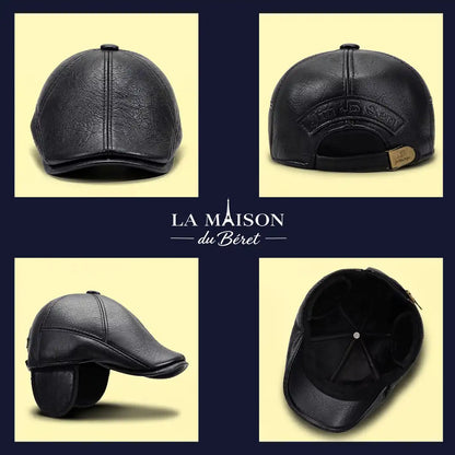 Casquette simili cuir homme Stéphane noir : face, dos, côté protège-oreilles et intérieur