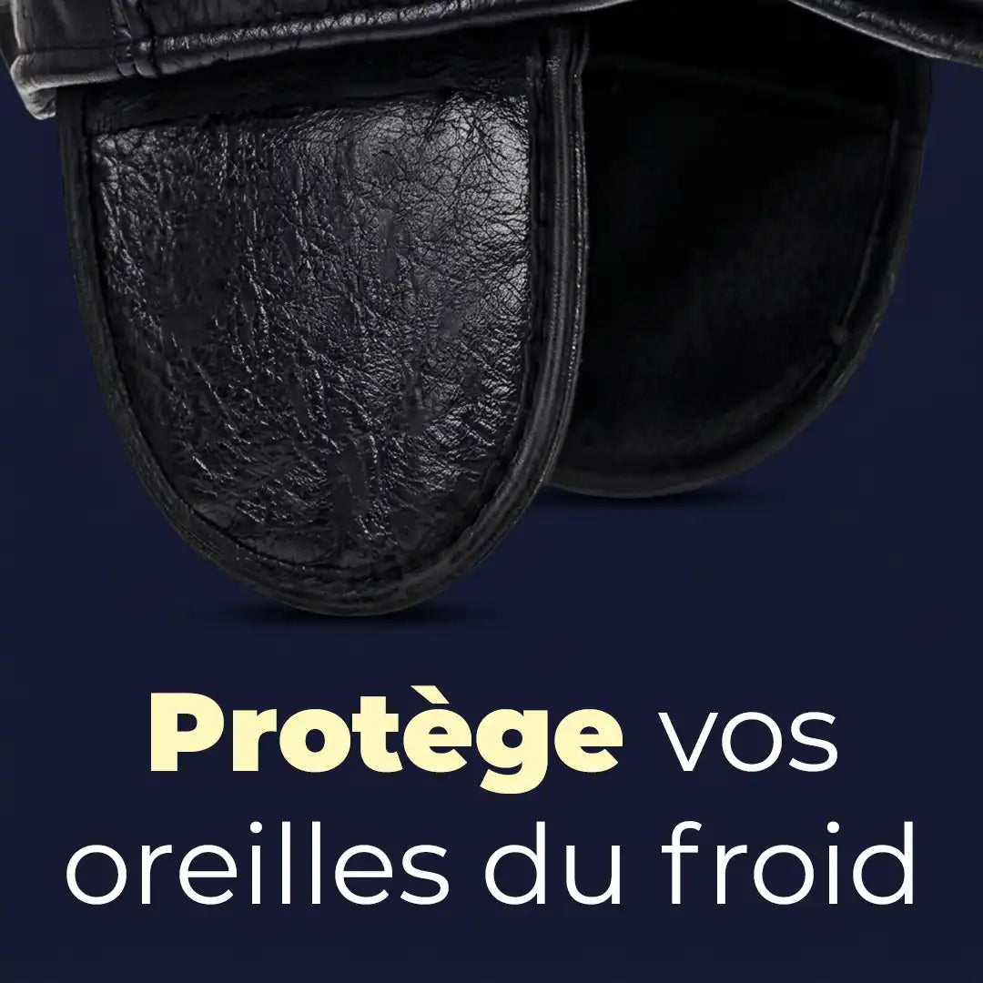 Gros plan protège-oreilles simili cuir casquette homme Stéphane protection froid - La Maison du Béret