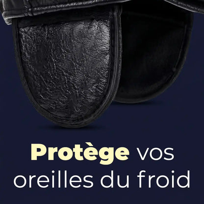 Gros plan protège-oreilles simili cuir casquette homme Stéphane protection froid - La Maison du Béret
