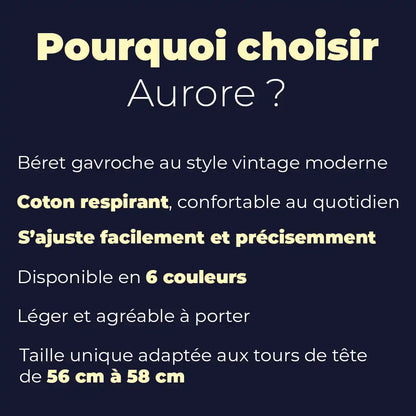 Béret gavroche unisexe Aurore : coton respirant, réglable, 6 couleurs, léger, 56-58 cm