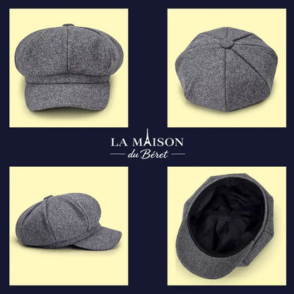 Béret gavroche unisexe Aurore gris : face, dessus, côté et intérieur - La Maison du Béret